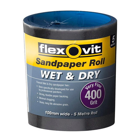 Flexovit 400 Grit Wet and Dry Sandpaper Roll 100mm x 5m Flexible - Auzzistore