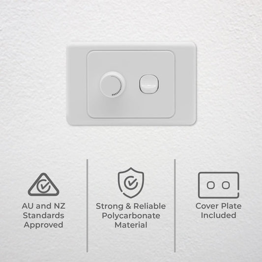 Deta 1 Gang Wall Switch - 200W - Polycarbonate - Universal Dimmer – view 2 - Auzzistore