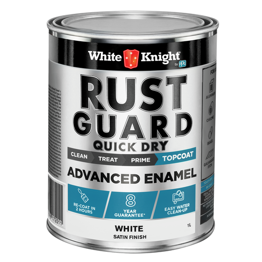 White Knight Rust Guard Enamel Paint - 1L - White Satin - Quick Dry - Durable - Auzzistore