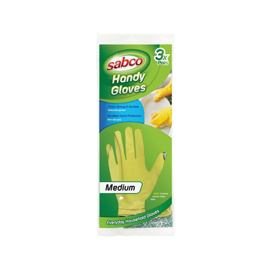 Sabco Handy Gloves - Medium - Latex - Non Slip Grip - 3 Pairs