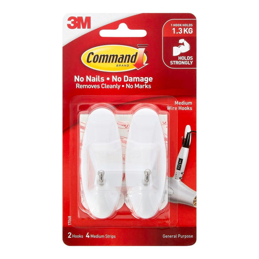 Command Medium Wire Hooks - 30mm x 75mm - Plastic - Damage-Free - 2 Pack