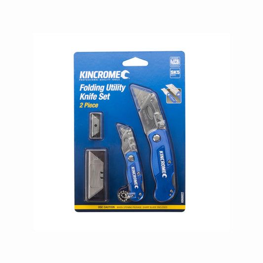 Kincrome 2 Piece Folding Utility Knife Set - Aluminium - Stainless Steel - Durable