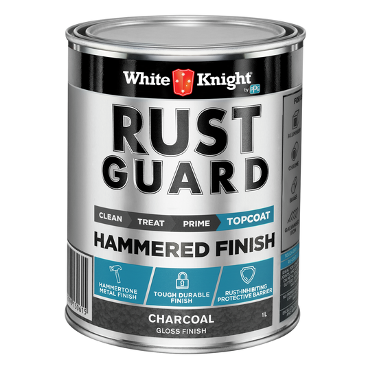White Knight Rust Guard 1L Charcoal Gloss Hammered Finish Paint - Durable Metal Protection - Rust-Inhibiting Barrier - Auzzistore