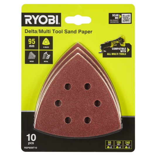 Ryobi 10 Piece 95mm Delta Multi Tool Sanding Set - 80/120/240 Grit – view 2 - Auzzistore