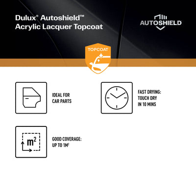 Dulux 340g Black Gloss Autoshield Acrylic Lacquer Spray Paint - Fast-Drying, High-Gloss Finish