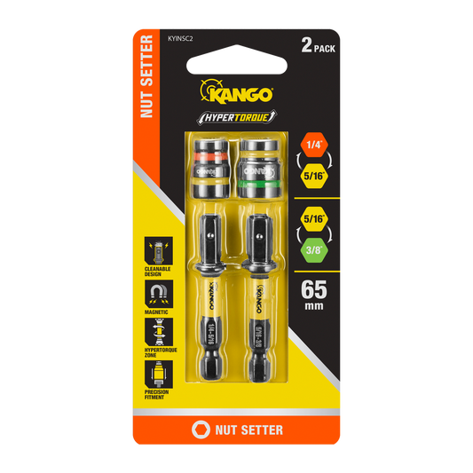 Kango Hypertorque Impact Magnetic Cleanable Nut Setter 2 Pack - ¼” to ⅜” - Durable - Auzzistore