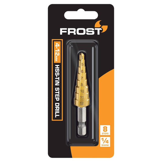 Frost 4 HSS Tin Step Drill - 12mm - 8 Steps - Precision Drilling Tool - Auzzistore