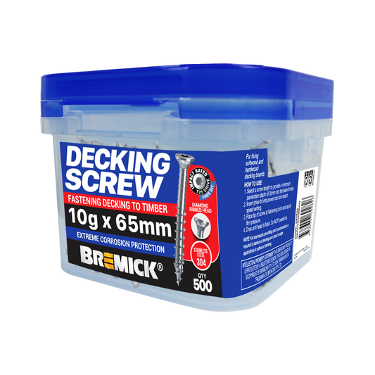 Bremick Decking Screw 10g x 65mm - Spiral Rib T25 - Stainless Steel 304 - 500 Pack - Auzzistore
