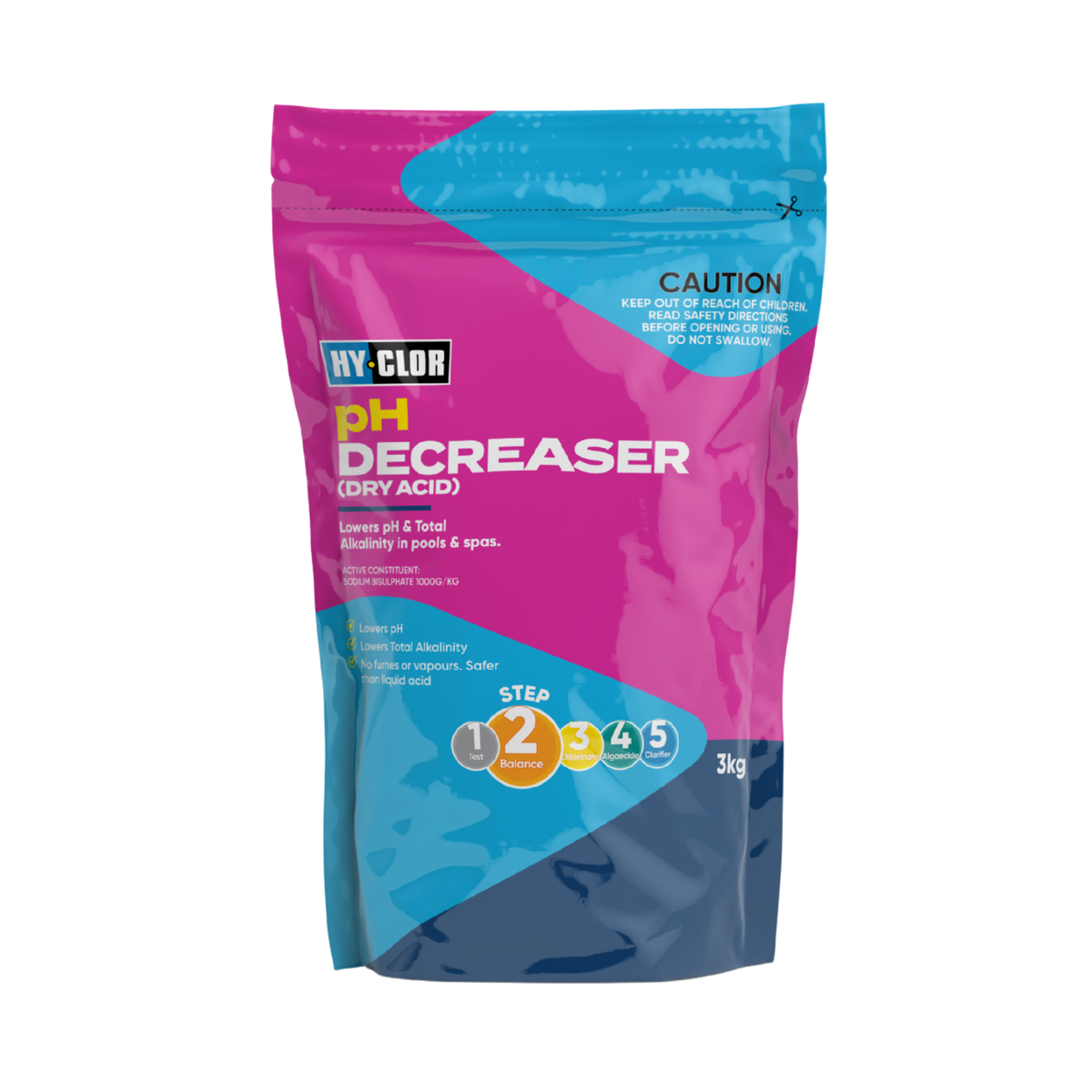 Hy-Clor pH Decreaser 3kg Dry Acid Soft Pack - Sodium Bisulphate - Easy Use