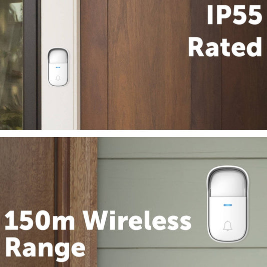 Arlec Wireless Door Chime - 150m Range - White - Kinetic Push Button – view 2 - Auzzistore