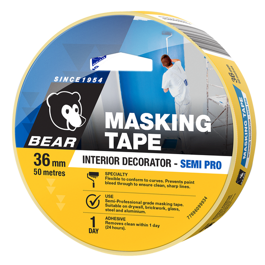 Bear Interior Decorator Masking Tape 36mm x 50m Yellow - Auzzistore