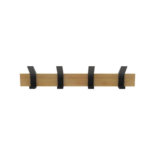 Mode 4 Black Bamboo Board Hat and Coat Rack - 4 Sliding Hooks - 450mm - Auzzistore