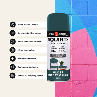 White Knight Squirts Forest Green Gloss Spray Paint 310g Durable Finish