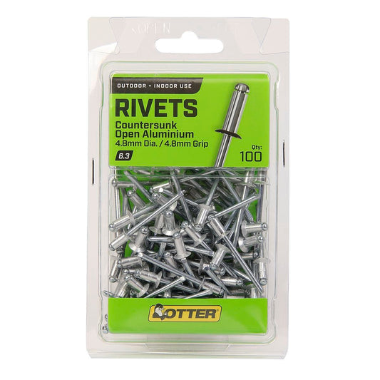 Otter Countersunk Aluminium Rivets 4.8mm x 4.8mm - 100 Pack - Lightweight, Corrosion-Resistant - Auzzistore