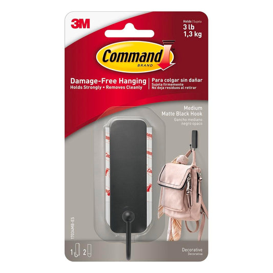 Command Medium Matte Black Single Hook 1 Pack - 24mm x 98mm x 30mm - 1.3kg