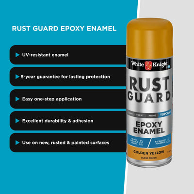 White Knight Rust Guard Golden Yellow Gloss Epoxy Enamel Spray Paint 310g Durable Protection