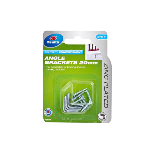 Zenith 20mm Angle Brackets - Zinc Plated Steel - 4 Pack - Corrosion Resistant - Auzzistore
