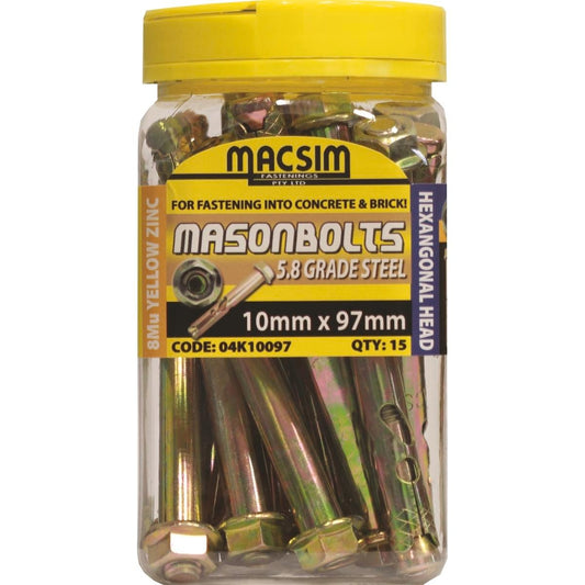 Macsim Fasteners 10 x 97mm Yellow Zinc Plated Sleeve Anchor 15 Pack - Auzzistore