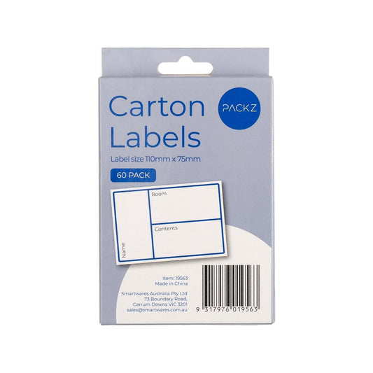 Packz Carton Labels - 110 x 75mm - 60 Pack - Strong Adhesive - Easy Application
