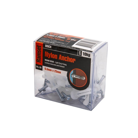 Ramset Nylon Anchor 6.5mm x 25mm Pack of 25 - Light Duty - Removable - Auzzistore