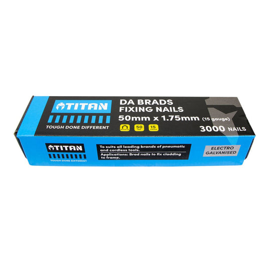 Titan 50 x 1.75mm Electro Galvanised 34° Angled Collated Nail Da Brads - 3000 Pack - Precision Fasteners for Trim Work - Auzzistore