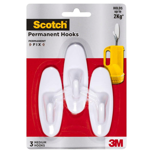 Scotch Permanent Medium Oval Hook - 3 Pack - Plastic - 2kg Capacity