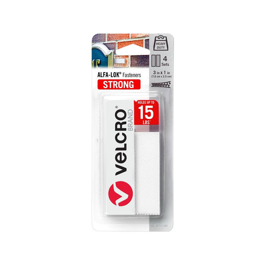 Velcro Brand Alfa Lok Strips - 4 Sets - 76.2mm x 25.4mm - White - Strong Fastening