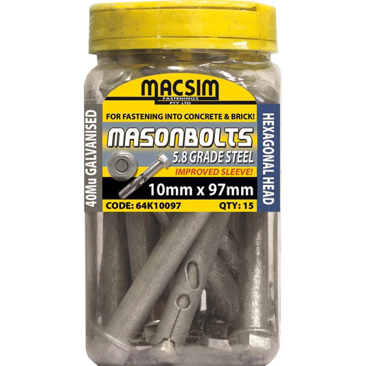 Macsim Fasteners 10 x 97mm Galvanised Sleeve Anchor 15 Pack - Auzzistore