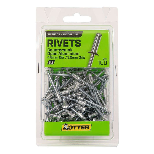 Otter Countersunk Aluminium Rivets 4.8 x 3.2mm - 100 Pack - Durable & Corrosion Resistant - Auzzistore