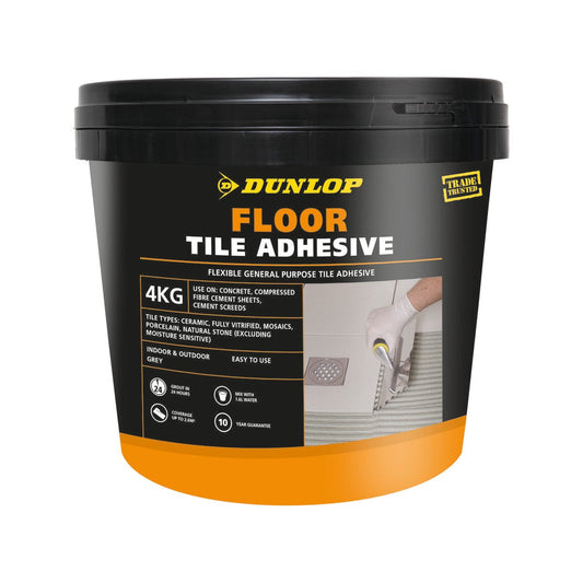 Dunlop Floor Tile Adhesive 4kg Portland Cement Rubber Flexible