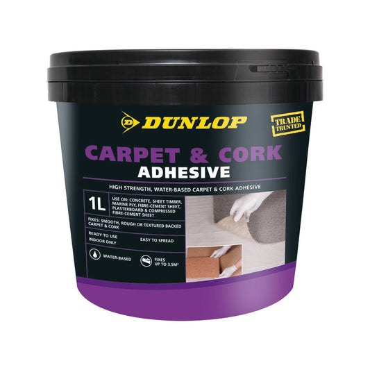 Dunlop 1L Carpet and Cork Adhesive - High Strength - Easy to Use - Auzzistore