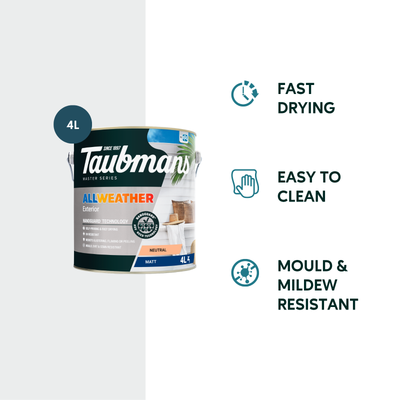 Taubmans 4L Neutral Matt All Weather Exterior Paint - Water Based - Mould Resistant