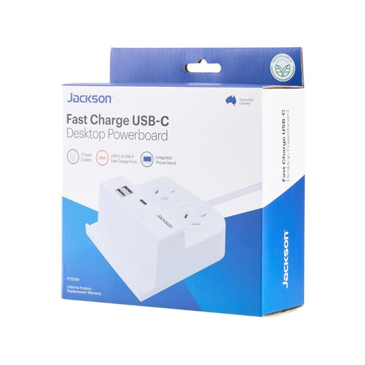Jackson Fast Charge USB C Desktop Powerboard - 2 Outlets - 1.5m Lead