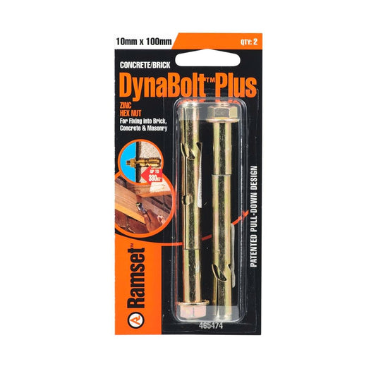 Ramset Dynabolt Plus 10mm x 100mm Gold Steel Bolts 2 Pack - Auzzistore
