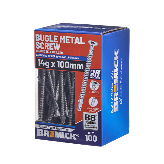 Bremick Metal Bugle Screw 14g x 100 - T40 - B8 Coating - 5mm Fastening - Auzzistore