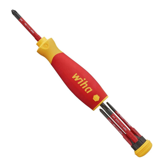 Wiha PocketMax Electric Screwdriver Bit Magazine - 4 SlimBits - VDE Insulated - 75 mm - Yellow/Red - Auzzistore