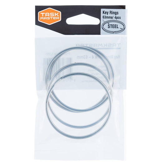 Taskmaster 63mm Key Ring 4 Pack - Weather Resistant Steel - Durable Key Organiser