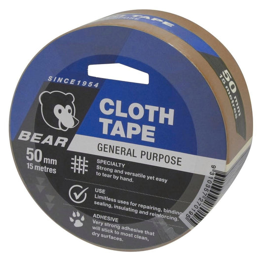 Norton Bear Cloth Tape - 50mm x 15m - Tan - Strong Adhesive - Hand Tearable
