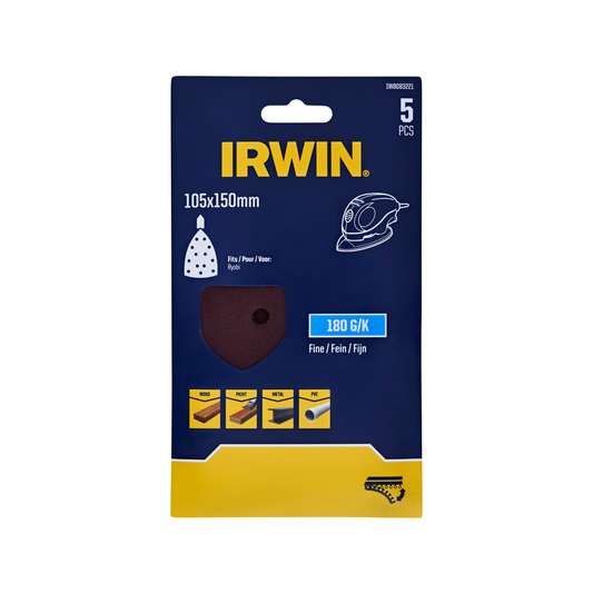 Irwin Detail Sheets 180 Grit 5 Pack - 105 x 150mm - Smoothing Wood & Metal - Auzzistore