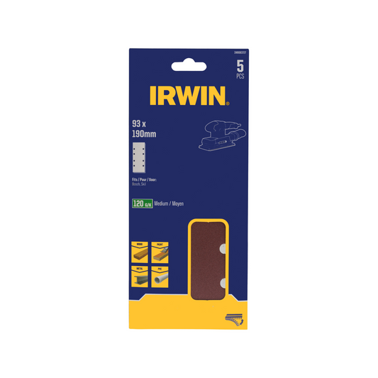 Irwin Sand Sheets 120 Grit 93 x 190mm 5 Pack - Aluminium Oxide - 8 Holes - Auzzistore