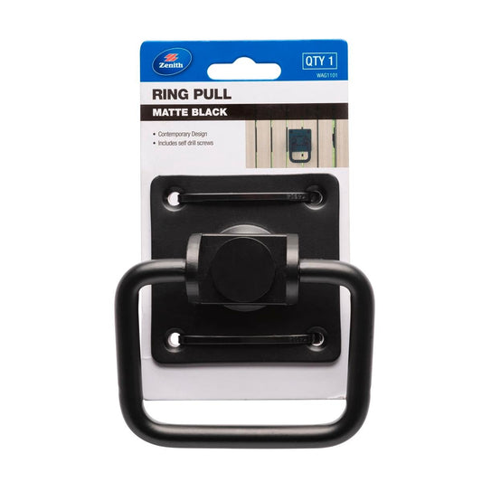 Zenith Matte Black Gate Ring Pull Handle - 108mm x 32mm x 115mm - Steel - Auzzistore