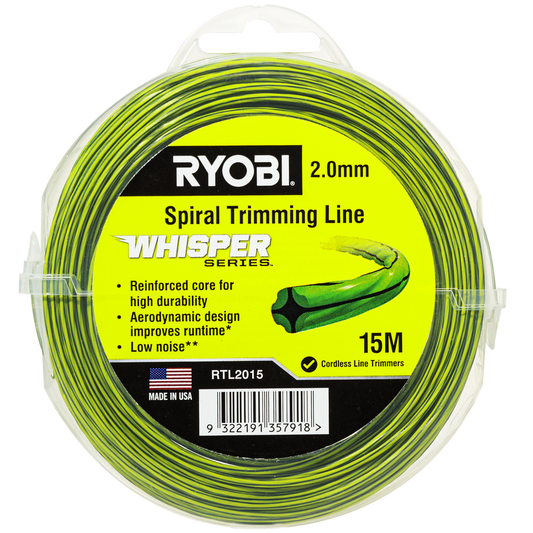 Ryobi Whisper Series Trimming Line - 2mm x 15m - Durable & Quiet - Auzzistore