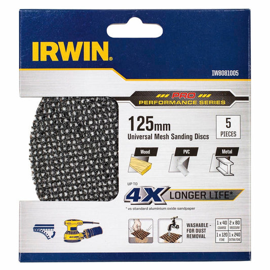Irwin Mixed Grit Sanding Discs - 125mm - Silicon Carbide - 5 Pack - Auzzistore