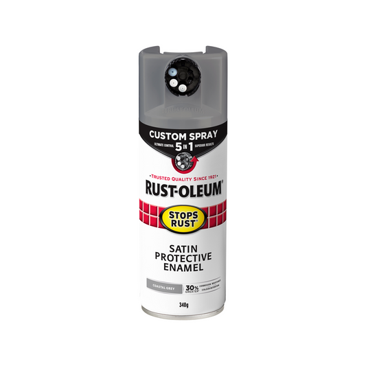 Rust Oleum 340g Coastal Grey Satin Spray Paint - 5 in 1 Custom Spray - Rust Protection - Auzzistore