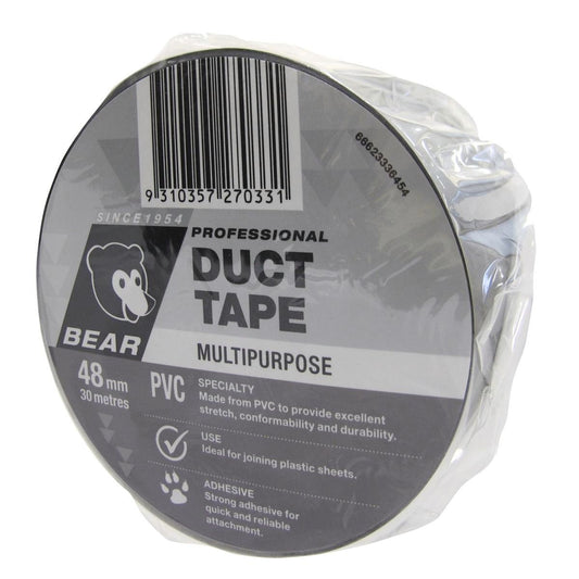 Bear Multipurpose Duct Tape 48mm x 30m Silver PVC Strong Adhesive - Auzzistore