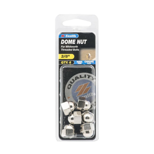 Zenith Dome Nuts - 3/8" - Steel - Chrome Plated - 6 Pack - Auzzistore