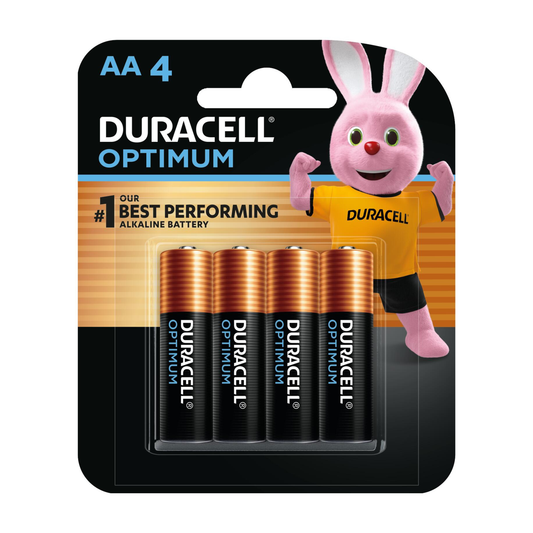 Duracell AA Optimum Batteries - 4 Pack - 1.5V - Alkaline - Copper/Black - High-Drain Performance