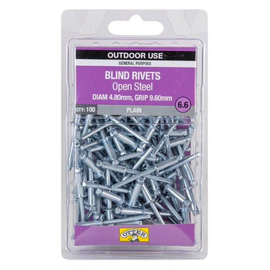 Otter Open Steel Blind Rivets 8 x 9 6mm 100 Pack High Strength - Auzzistore