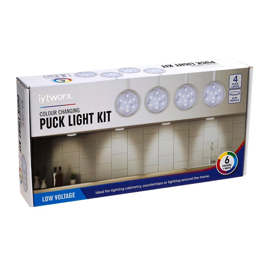 Lytworx Colour Changing Puck Light Kit - 4 Pack - 6.5mm x 56mm x 640mm - Multi