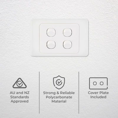 DETA White Quad Switch - 4 Gang Polycarbonate - Standard Design